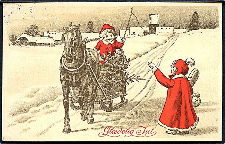 Ukendt Kunstner: Glædelig Jul. Piger, hest, juletræ og kane. Alex Vincents, serie 43 / 4. 