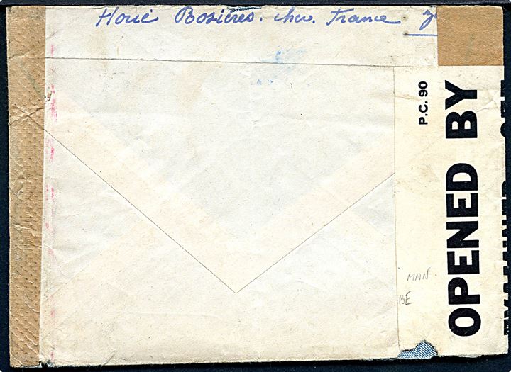 2 fr. (par) på brev stemplet Rosières Cher d. 16.1.1943 til fransk sømand ombord på F125 c/o GPO London, England. Åbnet af tysk censur i Berlin og britisk censur PC90/977. 