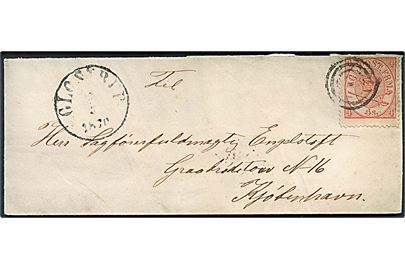 4 sk. Krone/Scepter på brev annulleret med stumt stempel og sidestemplet antiqua Glostrup d. 3.3.1870 til Kjøbenhavn.