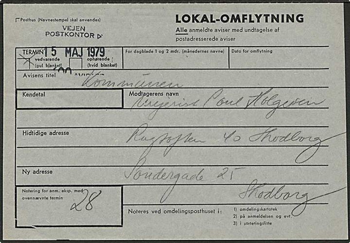 Lokal-omflytning af avis fra Vejen 1979 til Skodborg.