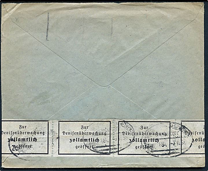 15 øre Stavnsbåndet i parstykke på brev annulleret med TMS København OMK.8 / Benyt Luftpost d. 7.11.1938 til Ludwigslust, Tyskland. Åbnet af tysk toldkontrol.