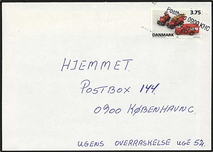 3,75 kr. Legetøj på brev annulleret med kontorstempel Postboks 0900 KHC d. 28.12.1995 til København.