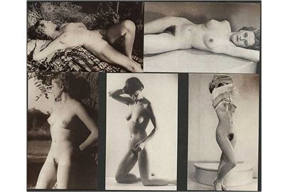 Erotiske postkort. Sæt på 20 postkort (nytryk ca. 1995) fremstillet efter ikke offentliggjorte optagelser fra 1950'erne. 