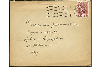 20+5 øre Frihedsfonden på brev fra København d. 14.3.1948 til mekaniker på Kjeller Flygplats ved Lillestrøm, Norge.