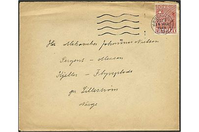 20+5 øre Frihedsfonden på brev fra København d. 15.3.1948 til mekaniker på Kjeller Flygplats ved Lillestrøm, Norge.