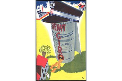 Benyt GIRO. Lille illustreret reklamehæfte udgivet af Post- og Telegrafvæsenet i juni 1938. 8 sider.