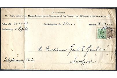 5 øre og 25 øre Chr. X på fortrykt kuvert med postopkrævning stemplet Thorshavn d. 9.9.1918 til Andefjord. Nusset og et mærke beklippet.
