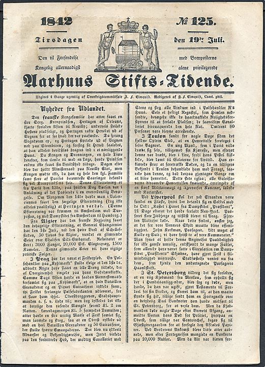 Aarhus Stifts-Tidende no. 125 d. 19.7.1842. Avis på 4 sider.