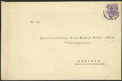 15 øre Chr. X på brev fra Kjøbenhavn d. 26.3.1920 til Esbjerg. På bagsiden lukkeoblat fra: Kaiserlich Deutsche Gesandtschaft in Kopenhagen.
