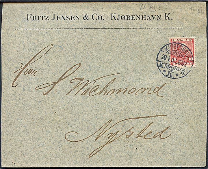 10 øre Chr. IX på brev fra Kjøbenhavn d. 20.4.1906 til Nysted.