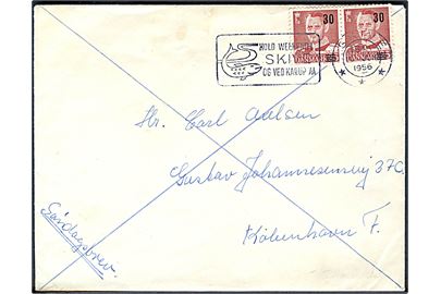30/25 øre Provisorium i parstykke på søndagsbrev fra Skive d. 16.6.1956 til København.