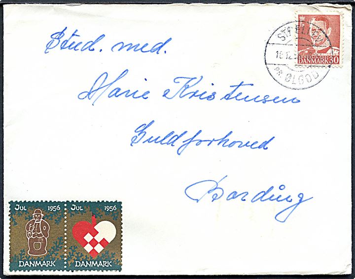 30 øre Fr. IX på brev annulleret med pr.-stempel Strellev pr. Ølgod d. 16.12.1956 til Bording.