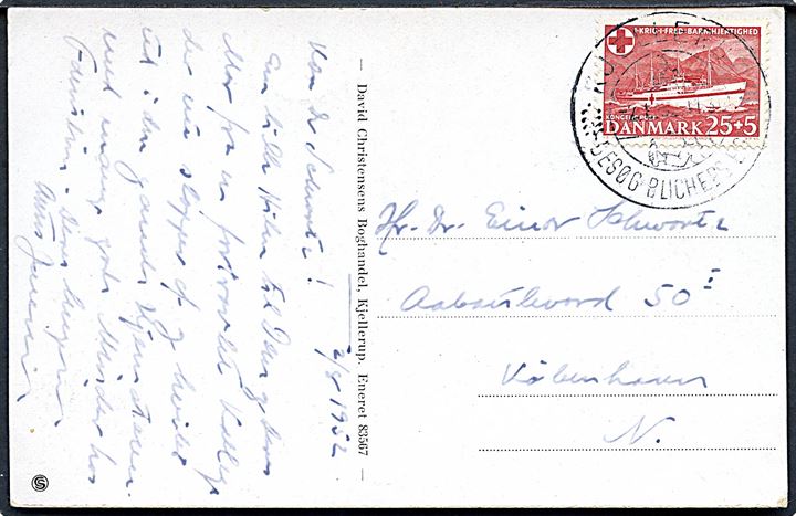 25+5 øre Jutlandia på brevkort annulleret med turiststempel Kjellerup d. 2.8.1952 til København.
