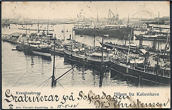 Kbh., Kvæsthusbroen, diverse dampskibe og DFDS slæbebåden Bryderen. A. Vincent no. 76.