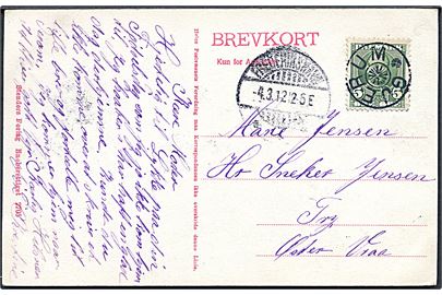 5 øre Fr. VIII på brevkort (Gl. Vraa herregård) annulleret med stjernestempel GJERUM og sidestemplet Frederikshavn d. 4.3.1912 til Øster Vraa.