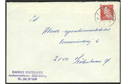 60 øre Fr. IX på brev fra Stilling d. 9.6.1967 til København. Privat jernbanestempel: Danske Statsbaner / Jernbanestationen - 8363 Stilling