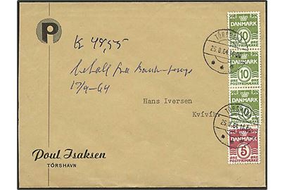 5 øre og 10 øre (3) Bølgelinie på brev fra Tórshavn d. 25.8.1964 til Kvivik.
