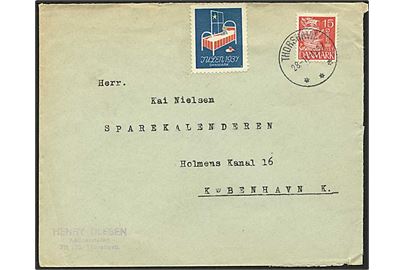 15 øre Karavel på brev med Julemærke 1937 annulleret med brotype IIIg stempel Thorshavn d. 28.11.1937 til København.