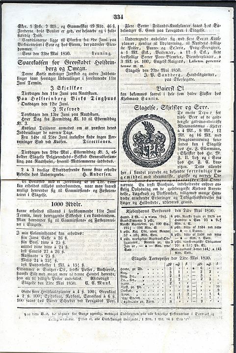Sorø Amtstidende, 36. Aarg. No. 81 d. 27.5.1850. Lille avis på 4 sider.