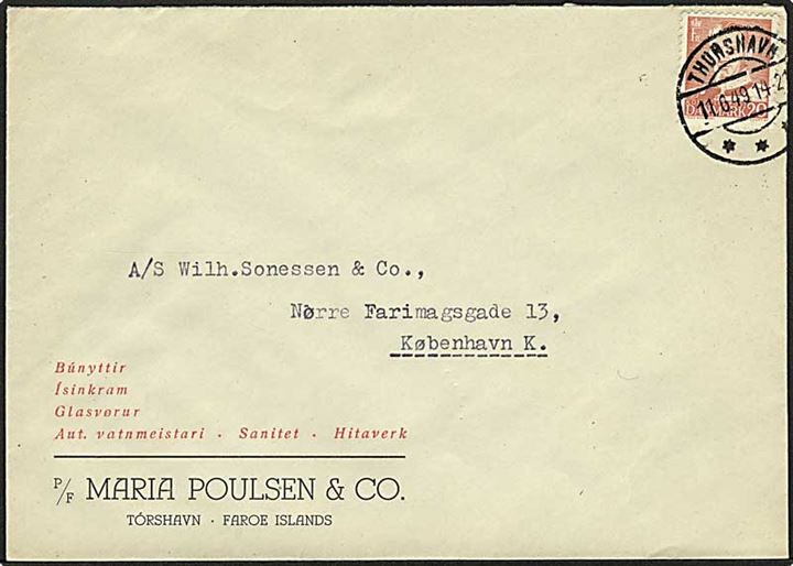 20 øre Fr. IX på brev fra Thorshavn d. 11.6.1949 til København.