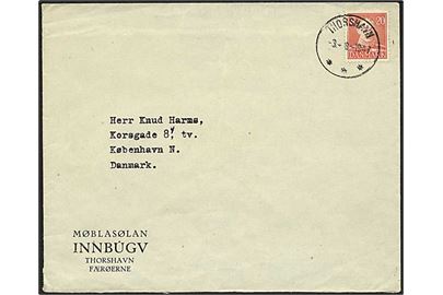 20 øre Chr. X på brev annulleret med brotype IIIg stempel Thorshavn d. 3.8.1947 til København.