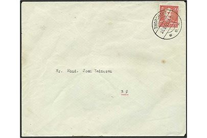 20 øre Chr. X på brev stemplet Thorshavn d. 20.9.1946 til Bø.