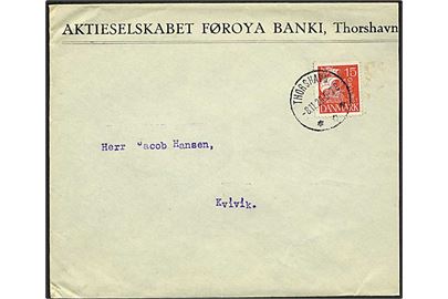 15 øre Karavel på brev fra Thorshavn d. 8.11.1928 til Kvivik.