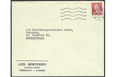 30 øre Fr. IX på brev annulleret med maskinstempel Tórshavn d. 21.11.1962 til København.