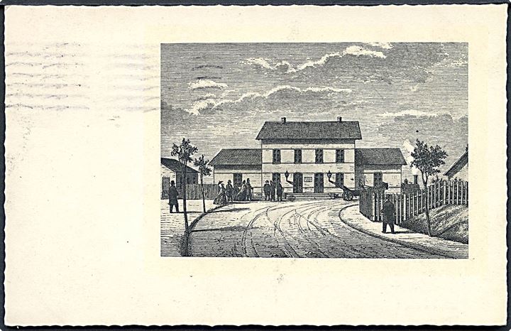 Lyngby, Jernbanestationen år 1864 efter stålstik. Stenders no. 65969.