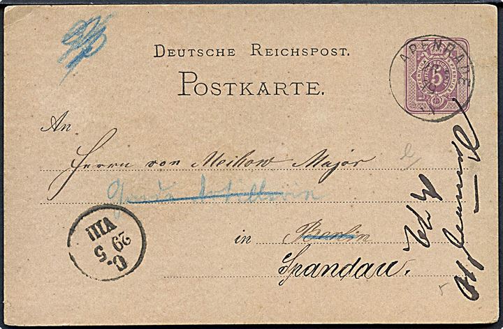 5 pfg. Ciffer helsagsbrevkort annulleret med enringsstempel Apenrade d. 28.5.1879 til Berlin.