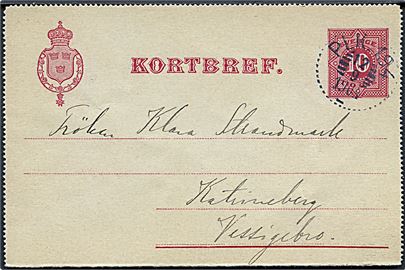 10 öre helsagskorrespondancekort fra Lund annulleret med bureaustempel PLK 194 (= Landskrona-Kävlinge-Lund) d. 12.9.1904 til Vessingebro.