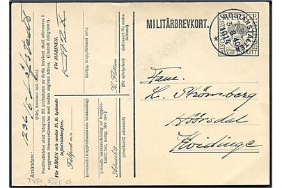 Militärbrevkort stemplet Postanstalten 1014* (= Hälsingborg 1) d. 3.8.1940 til Kvidinge. Fra marinesoldat soldat ved KA2X.