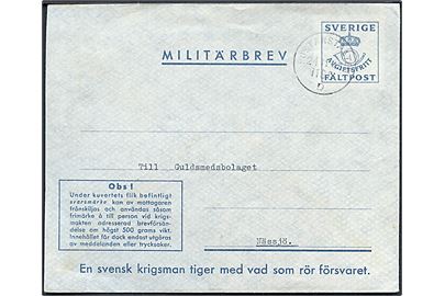 Militärbrev stemplet Postanstalten 1190D (= Holmedal) d. 24.11.1943 til Nässjö. Fra soldat ved fältpost 62722. Bortklippet svarmærke.