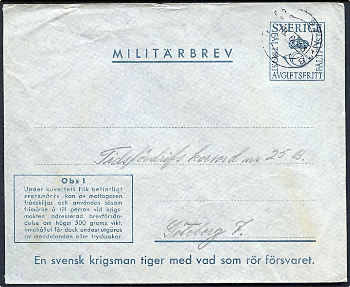 Militärbrev stemplet Fältpost Nr 18 d. 18.6.1943 til Göteborg. Fra soldat ved fältpost 31107. Uden svarmærke.