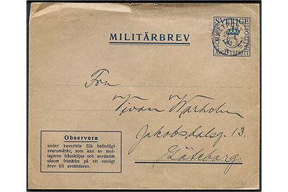 Militärbrev stemplet Fältpost 115 d. 21.1.1941 til Göteborg. Fra soldat ved fältpost 31222 Litt F. Bortklippet svarmærke.