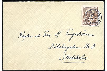 15 öre Birgitta på brev annulleret Fältpost 25 d. 5.10.1944 til Stockholm.