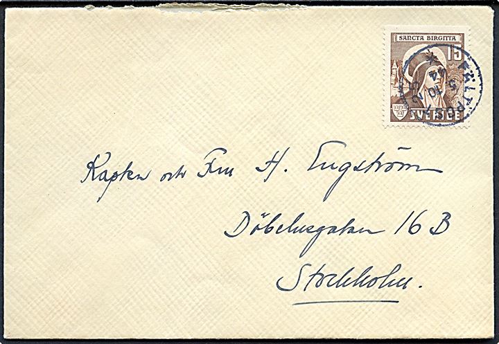 15 öre Birgitta på brev annulleret Fältpost 25 d. 5.10.1944 til Stockholm.