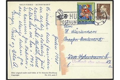 50 øre Fr. IX og Julemærke 1968 på julekort fra Hjørring d. 22.12.1968 til København. Stemplet: Ubekendt efter adressen.
