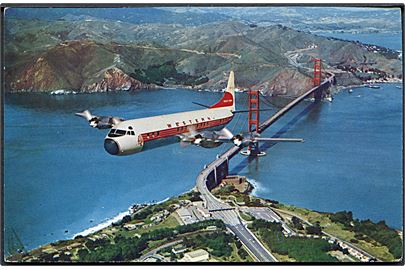 Lockheed L-188 Electra fra Western Airlines over Golden Gate Bridge. No. C9422.