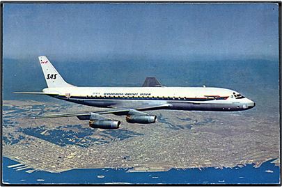 Douglas DC-8 OY-KTA Dan Viking fra SAS. Reklamekort 983055.