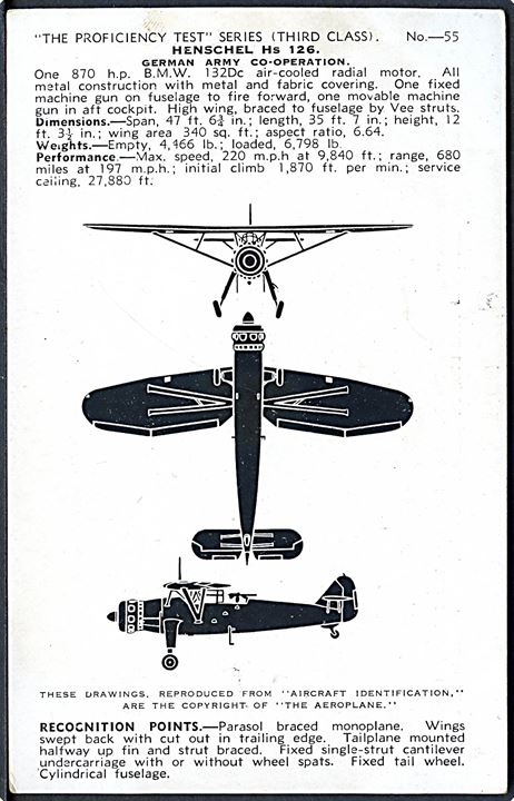 Henschel Hs 126 fra Luftwaffe. Valentine's Fjernkendingskort no. 55.
