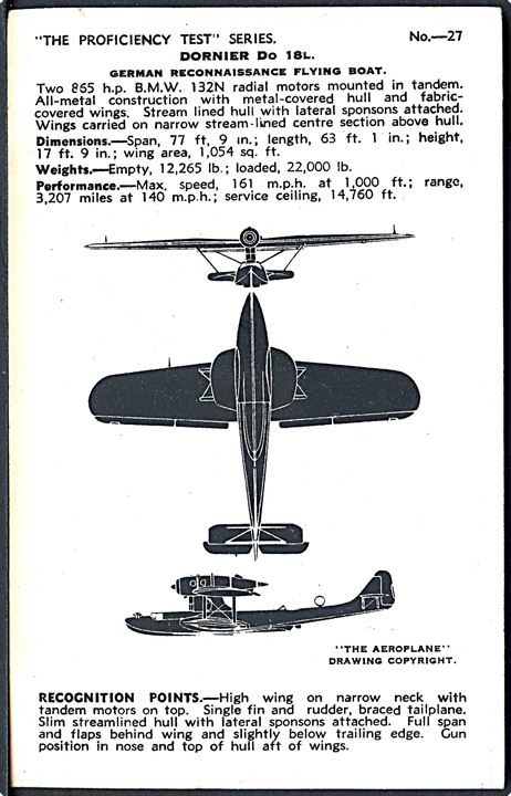 Dornier Do 18L fra Luftwaffe. Valentine's Fjernkendingskort no. 27.