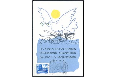 Fredsdue og ungarsk budskab: Nu handler vi alle sammen og åbner vejen for varig fred!. Frankeret med 10 f. annulleret d. 2.12.1964.