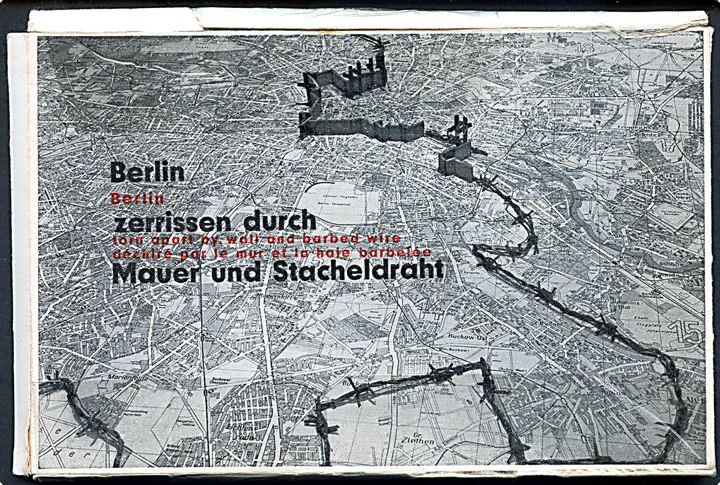 Berlin. Omslag med billeder med Berlin muren. Medfølger 10 af de oprindelige 12 kort. Uden adresselinier.