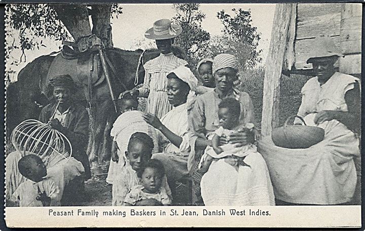 D.V.I., St. Jan, Peasant Family making Baskets. Lightbourn no. 82.
