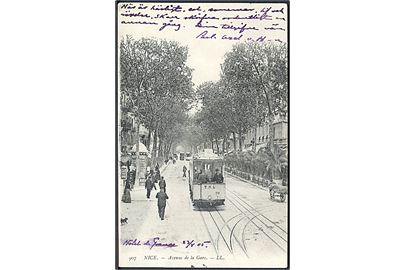 Frankrig. Nice. Avenue de la Gare med sporvogn. L. L. no. 907. 