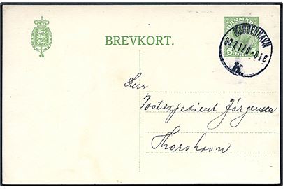 5 øre Chr. X helsagsbrevkort fra Kjøbenhavn d. 30.7.1917 til postekspedient Jørgensen i Thorshavn, Færøerne.