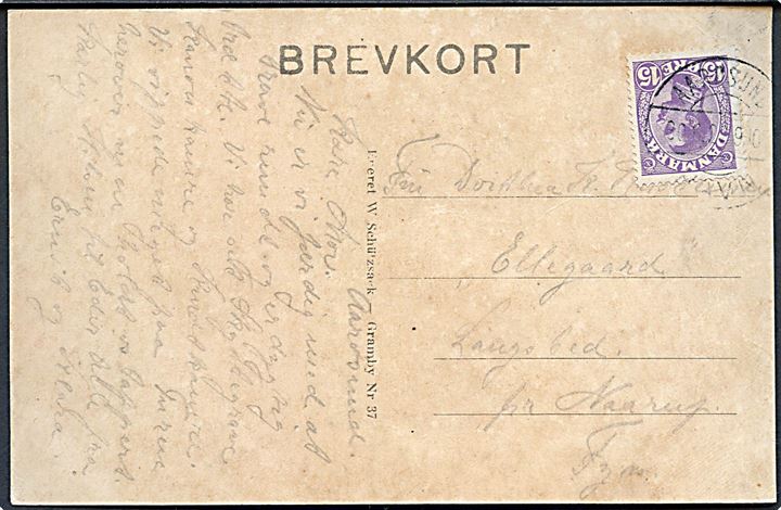 15 øre Chr. X på brevkort annulleret med sjældent brotype IIb Aarøsund Havn d. 30.6.1922 til Naarup på Fyn.