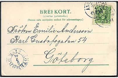 5 öre Oscar II på brevkort annulleret med dampskibsstempel ÅngbåtsPXP. No. 41 d. 4.2.1904 til Göteborg. Stempel benyttet ombord på dampskibet Inland på ruten Göteborg - Mellersta Bohuslän