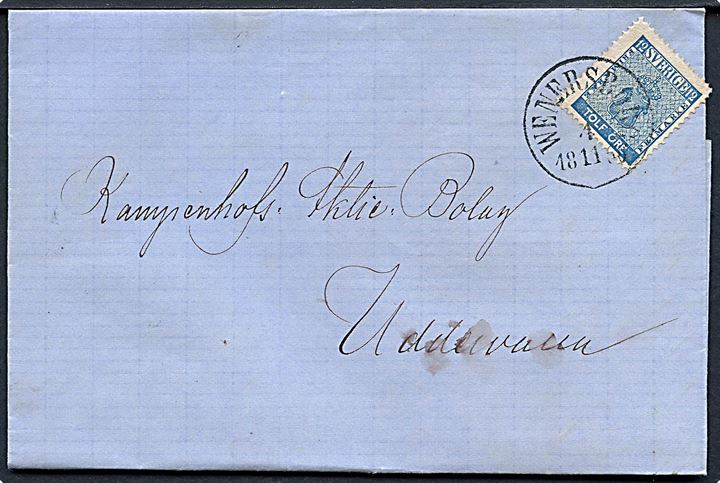 12 öre Våben på brev Wenersborg d. 4.11.1866 til Uddevalla.